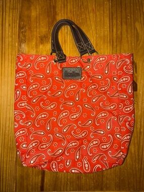 EUC Neiman Marcus Vintage Red Bandana Paisley Print Tote